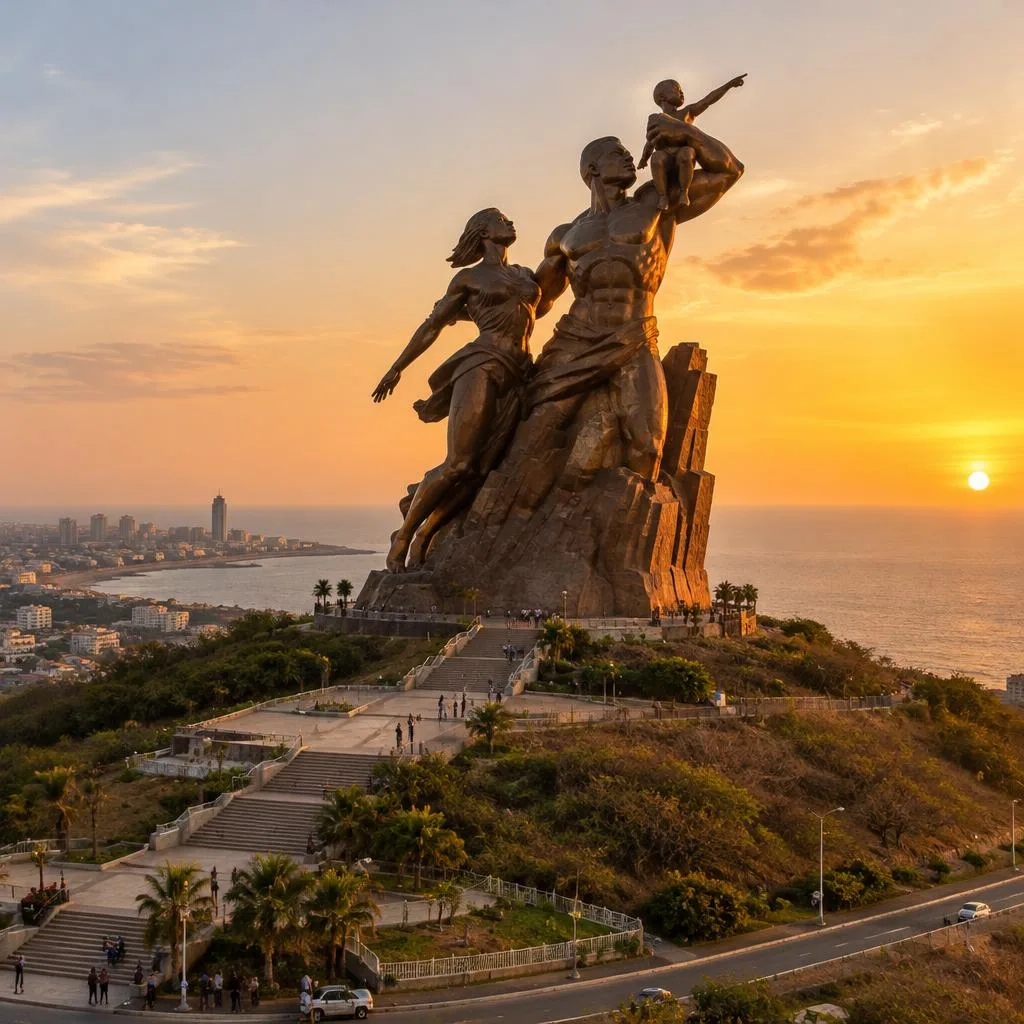 Monument de la Renaissance africaine à Dakar, au coucher du soleil